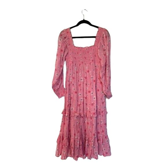 Love Shack Fancy Miri Dress in Coral Blaze Pink Small Womens MIdi Floral - Picture 7 of 8